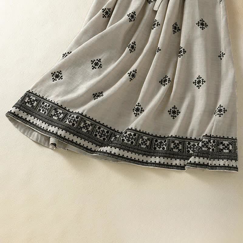 Buddha Stones Sommerliches Boho-Sommerkleid für Damen mit Kordelzug, geometrischem Muster, ärmellos und mit Taschen - image 10