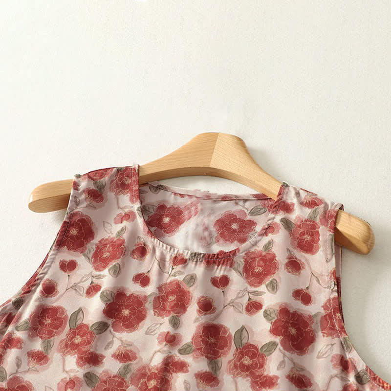 Buddha Stones Sommerliches, ärmelloses Chiffonkleid für Damen mit Blumenmuster und Taschen - image 2