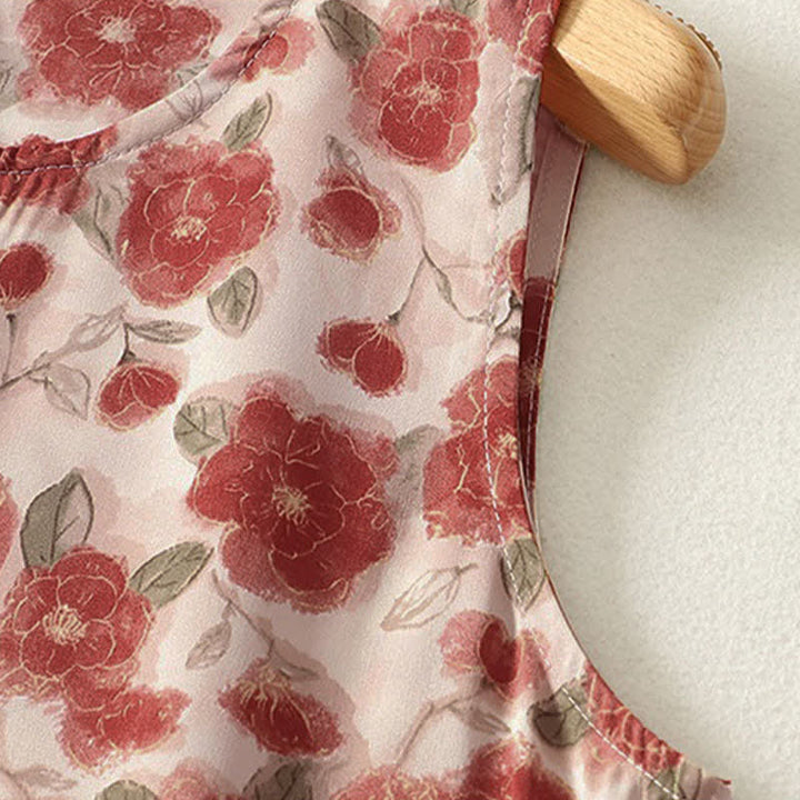 Buddha Stones Sommerliches, ärmelloses Chiffonkleid für Damen mit Blumenmuster und Taschen - image 4