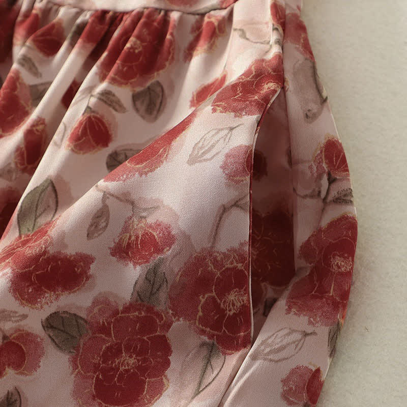 Buddha Stones Sommerliches, ärmelloses Chiffonkleid für Damen mit Blumenmuster und Taschen - image 5