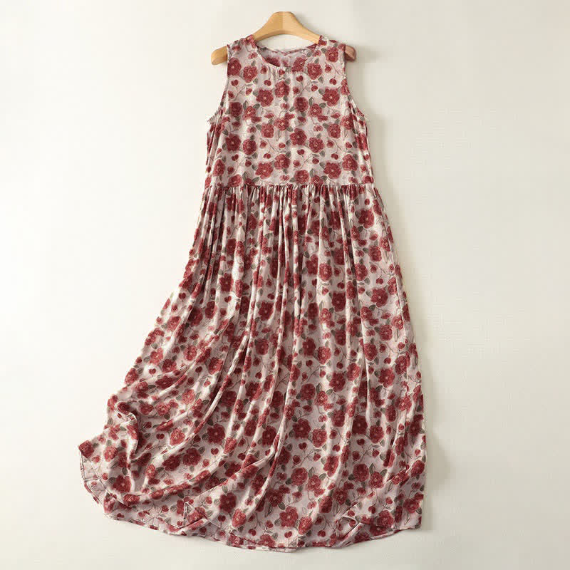 Buddha Stones Sommerliches, ärmelloses Chiffonkleid für Damen mit Blumenmuster und Taschen - Antikweiß - US12, UK/AU16, EU44 (2XL) - image 0