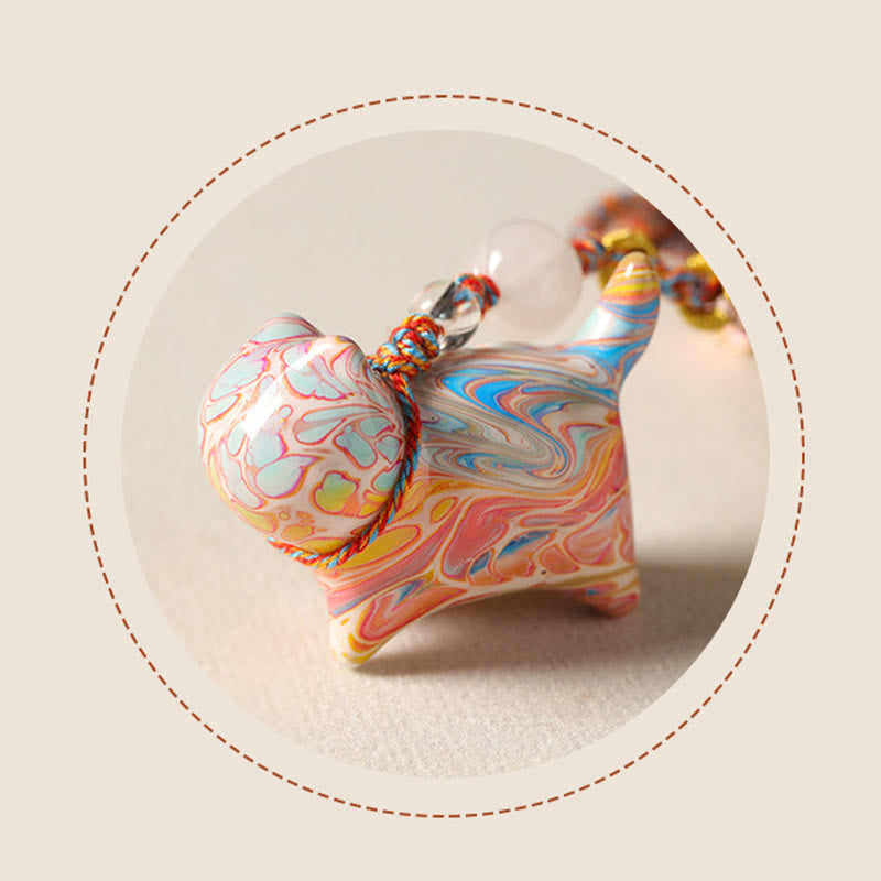 Buddha Stones Mini-Schlüsselanhänger aus Ebenholz mit süßer Katze, lackiert, beruhigend - image 4