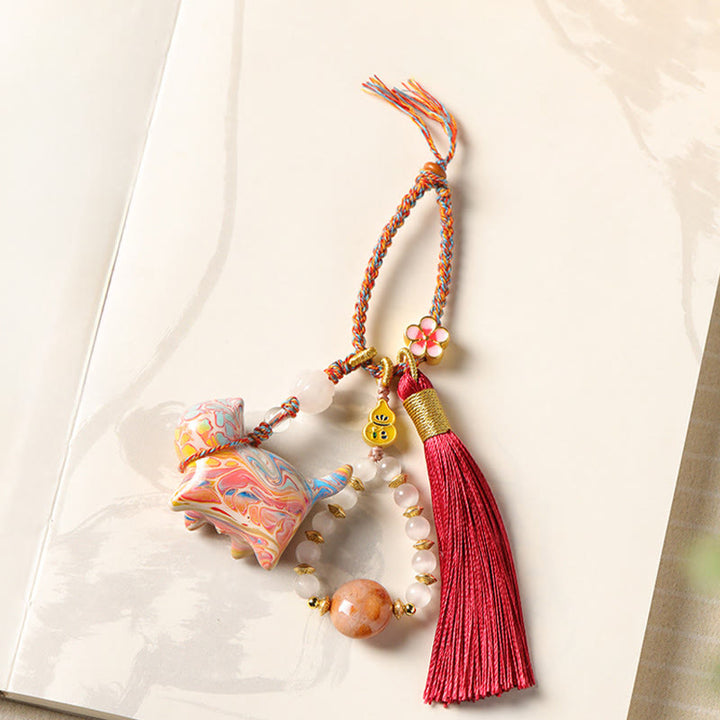 Buddha Stones Mini-Schlüsselanhänger aus Ebenholz mit süßer Katze, lackiert, beruhigend - Katze (Farbe zufällig) - image 0