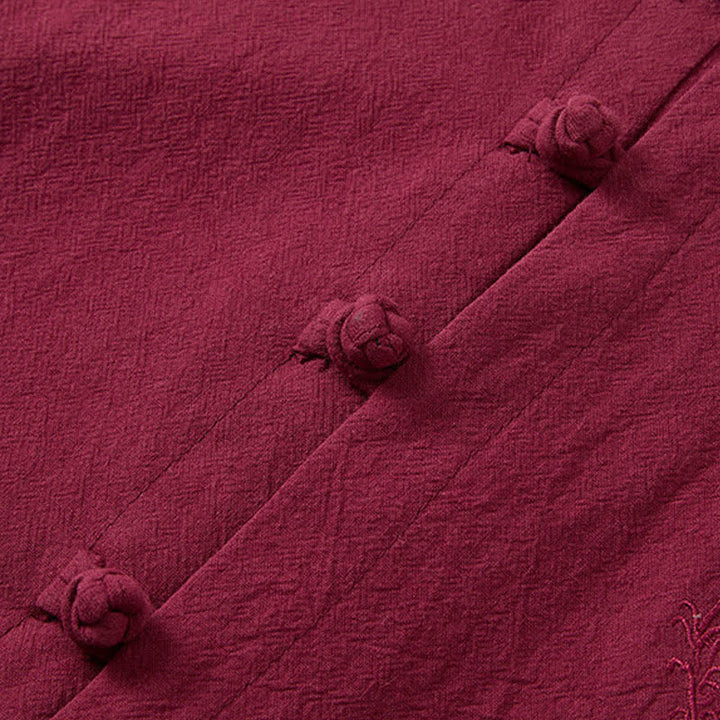 Buddha Stones Sommer 2-teiliges Set: Kurzarmhemd mit Stehkragen und Froschknopfleiste, einfarbig, Haremshose, Herren-Meditationskleidung mit Taschen - image 3