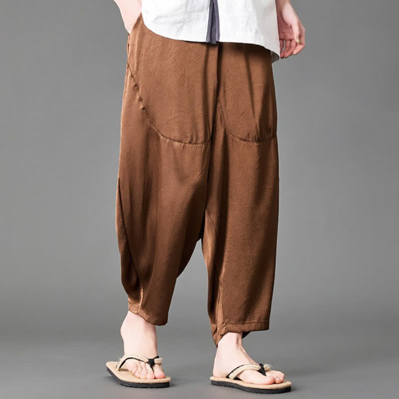 Buddha Stones Lässige, einfarbige Herren-Haremshose mit aufgesetzten Taschen für den Sommer - image 17