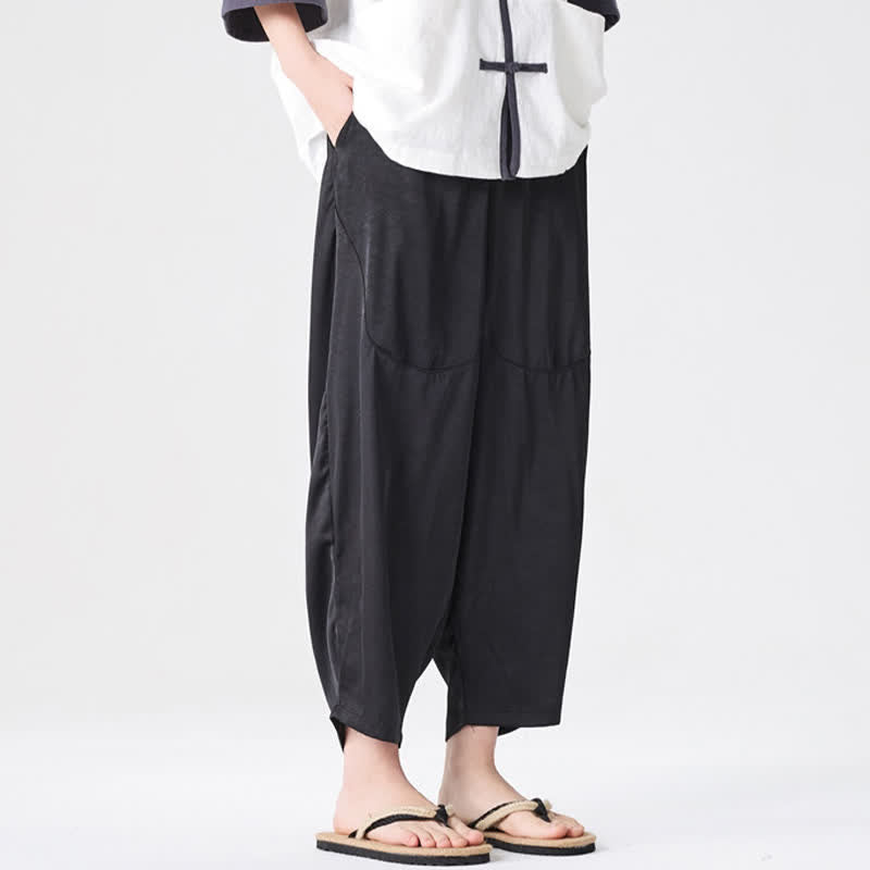 Buddha Stones Lässige, einfarbige Herren-Haremshose mit aufgesetzten Taschen für den Sommer - image 22