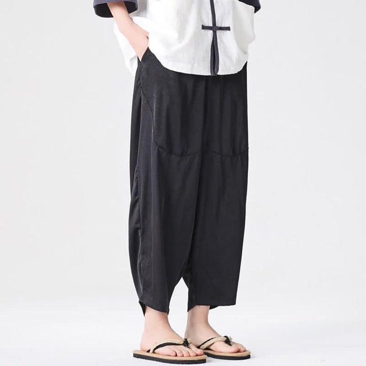 Buddha Stones Lässige, einfarbige Herren-Haremshose mit aufgesetzten Taschen für den Sommer - image 22
