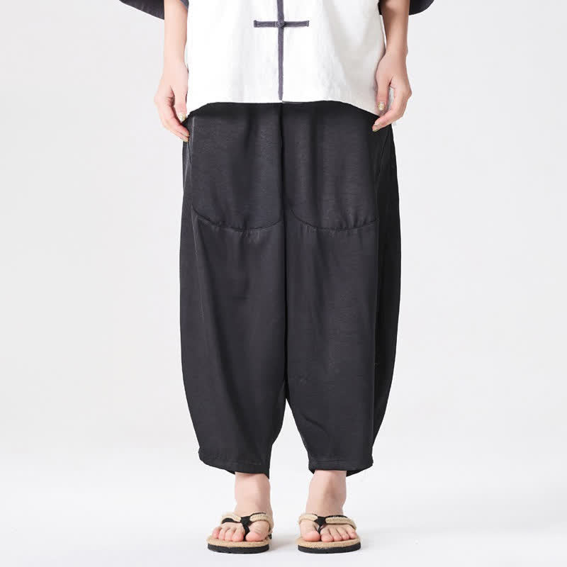Buddha Stones Lässige, einfarbige Herren-Haremshose mit aufgesetzten Taschen für den Sommer - image 21