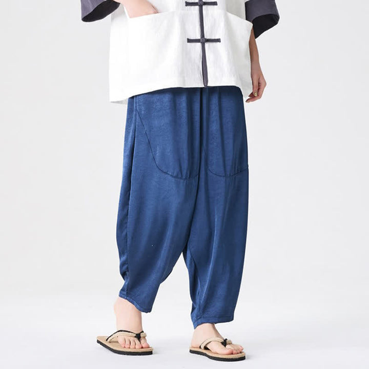 Buddha Stones Lässige, einfarbige Herren-Haremshose mit aufgesetzten Taschen für den Sommer - image 6