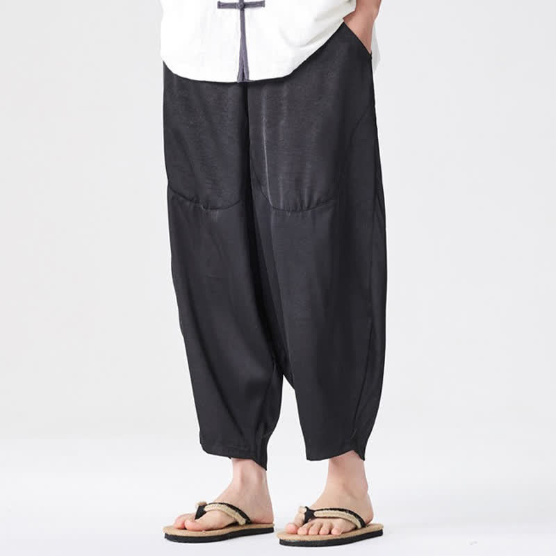 Buddha Stones Lässige, einfarbige Herren-Haremshose mit aufgesetzten Taschen für den Sommer - Schwarz - US/ UK/AU46, EU56 (5XL) - image 20