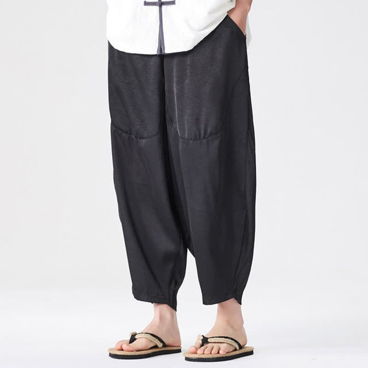 Buddha Stones Lässige, einfarbige Herren-Haremshose mit aufgesetzten Taschen für den Sommer - Schwarz - US/ UK/AU46, EU56 (5XL) - image 20