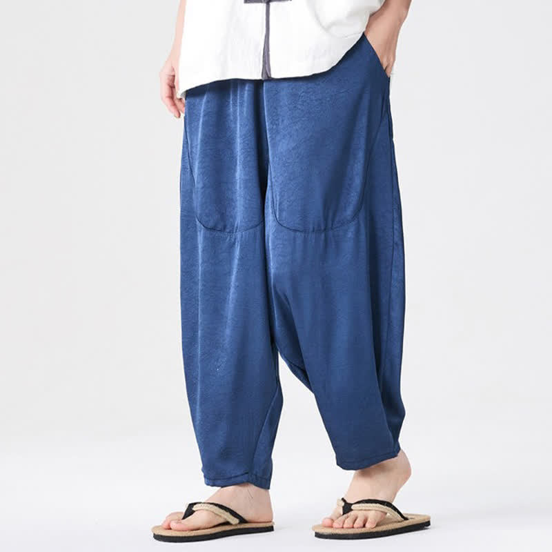 Buddha Stones Lässige, einfarbige Herren-Haremshose mit aufgesetzten Taschen für den Sommer - image 5