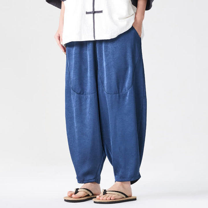 Buddha Stones Lässige, einfarbige Herren-Haremshose mit aufgesetzten Taschen für den Sommer - SteelBlue - US/ UK/AU46, EU56 (5XL) - image 0
