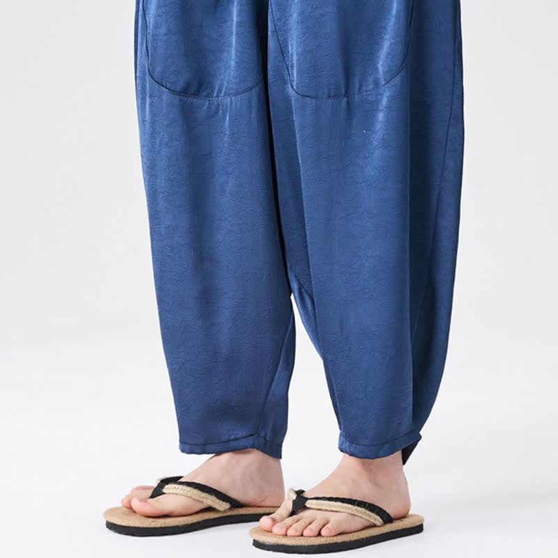 Buddha Stones Lässige, einfarbige Herren-Haremshose mit aufgesetzten Taschen für den Sommer - image 11