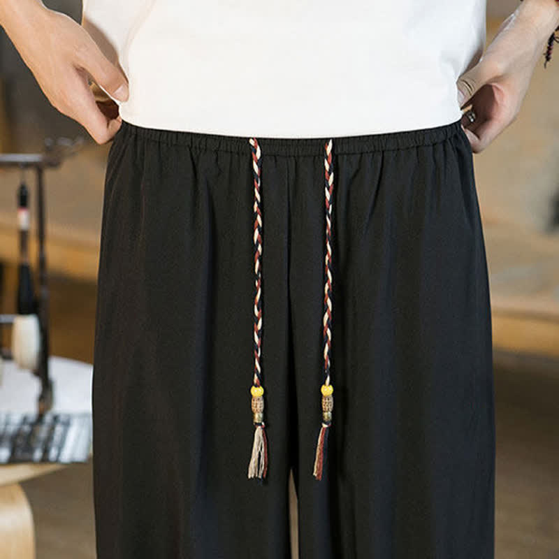 Buddha Stones Lässige, einfarbige Herren-Haremshose mit Kordelzug, elastischem Saum und Taschen für den Sommer - image 12