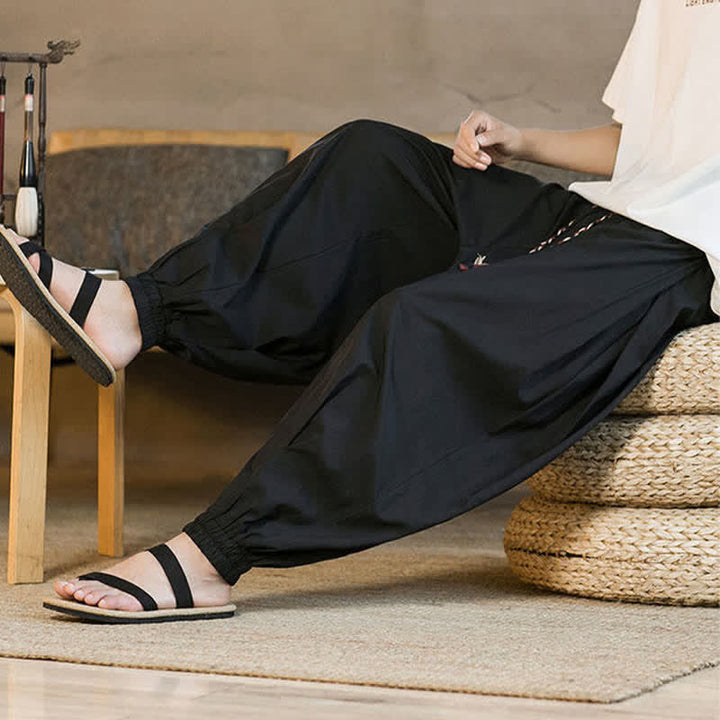 Buddha Stones Lässige, einfarbige Herren-Haremshose mit Kordelzug, elastischem Saum und Taschen für den Sommer - image 17