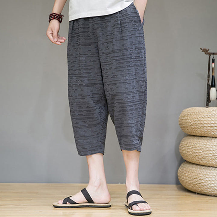 Buddha Stones Minimalistische, einfarbige Herren-Haremshose mit Seitenschlitzen und Taschen für den Sommer - image 2