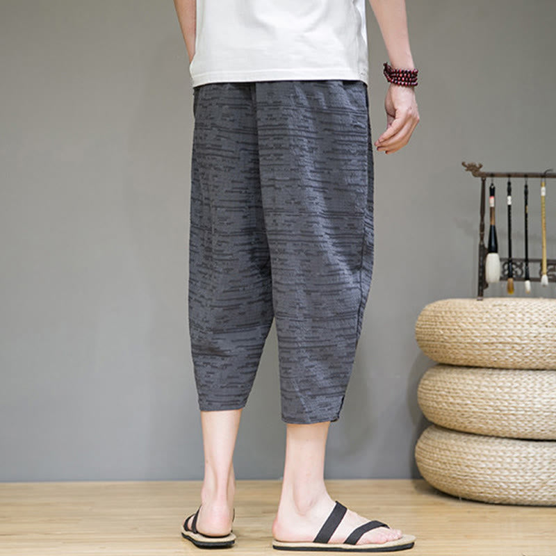 Buddha Stones Minimalistische, einfarbige Herren-Haremshose mit Seitenschlitzen und Taschen für den Sommer - image 3