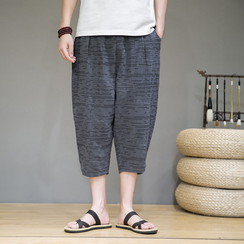 Buddha Stones Minimalistische, einfarbige Herren-Haremshose mit Seitenschlitzen und Taschen für den Sommer - image 1