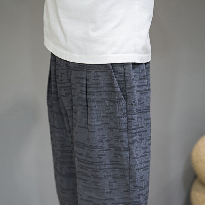 Buddha Stones Minimalistische, einfarbige Herren-Haremshose mit Seitenschlitzen und Taschen für den Sommer - image 8