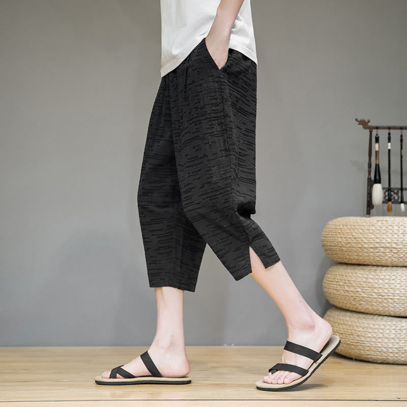 Buddha Stones Minimalistische, einfarbige Herren-Haremshose mit Seitenschlitzen und Taschen für den Sommer - Schwarz - US/ UK/AU44, EU54 (4XL) - image 12