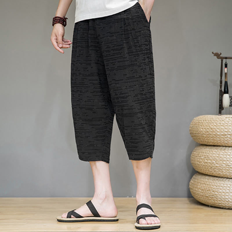Buddha Stones Minimalistische, einfarbige Herren-Haremshose mit Seitenschlitzen und Taschen für den Sommer - image 17