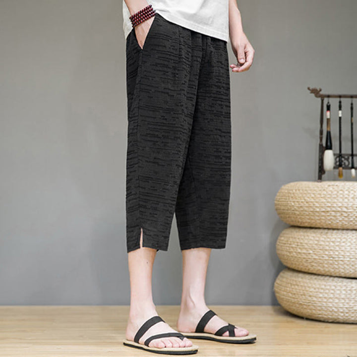 Buddha Stones Minimalistische, einfarbige Herren-Haremshose mit Seitenschlitzen und Taschen für den Sommer - image 13