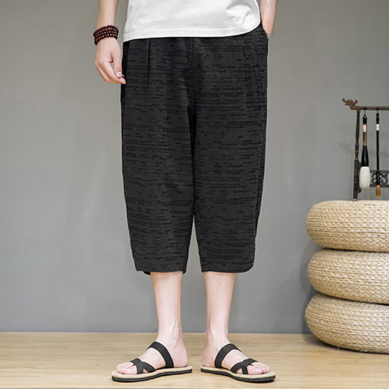 Buddha Stones Minimalistische, einfarbige Herren-Haremshose mit Seitenschlitzen und Taschen für den Sommer - image 14