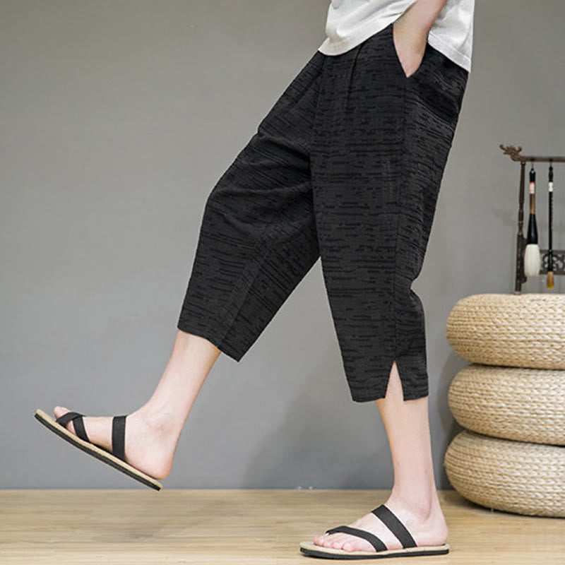 Buddha Stones Minimalistische, einfarbige Herren-Haremshose mit Seitenschlitzen und Taschen für den Sommer - image 18