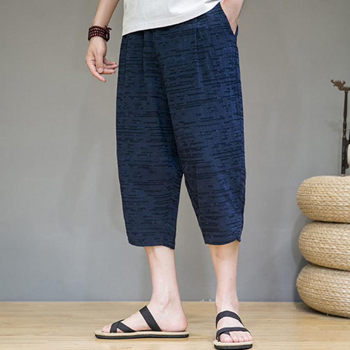 Buddha Stones Minimalistische, einfarbige Herren-Haremshose mit Seitenschlitzen und Taschen für den Sommer - image 24