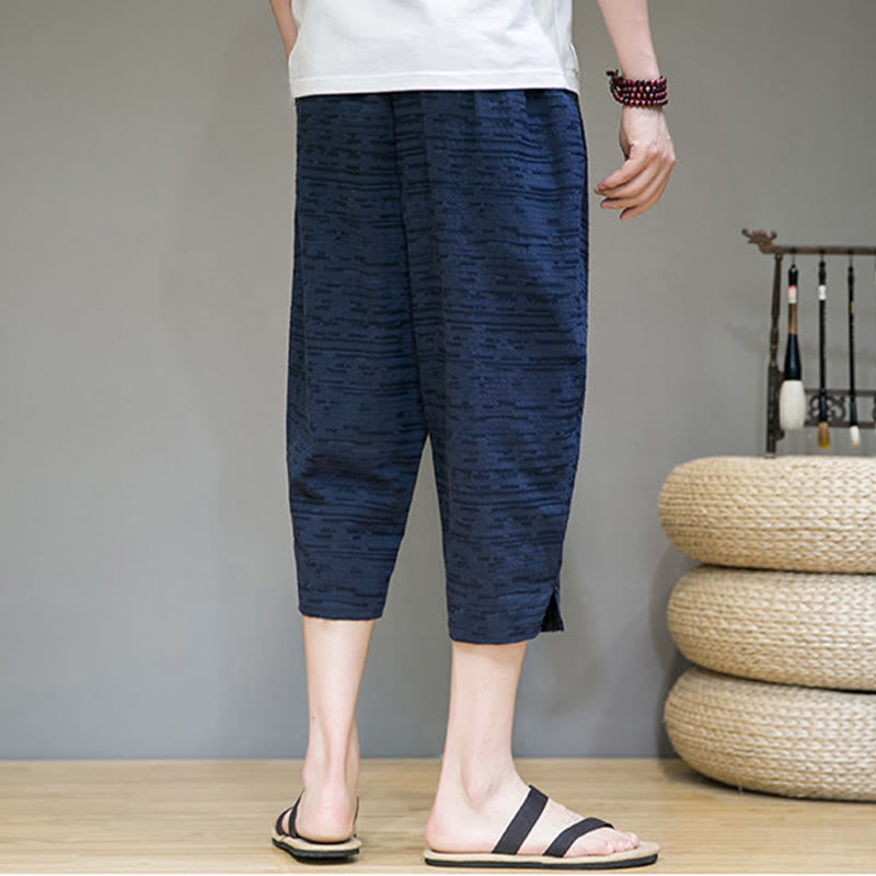 Buddha Stones Minimalistische, einfarbige Herren-Haremshose mit Seitenschlitzen und Taschen für den Sommer - image 25