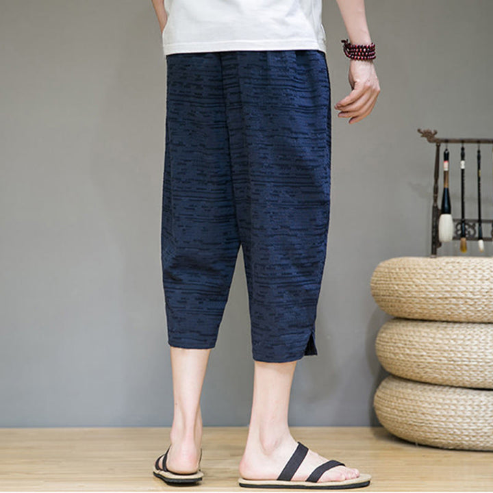 Buddha Stones Minimalistische, einfarbige Herren-Haremshose mit Seitenschlitzen und Taschen für den Sommer - image 25