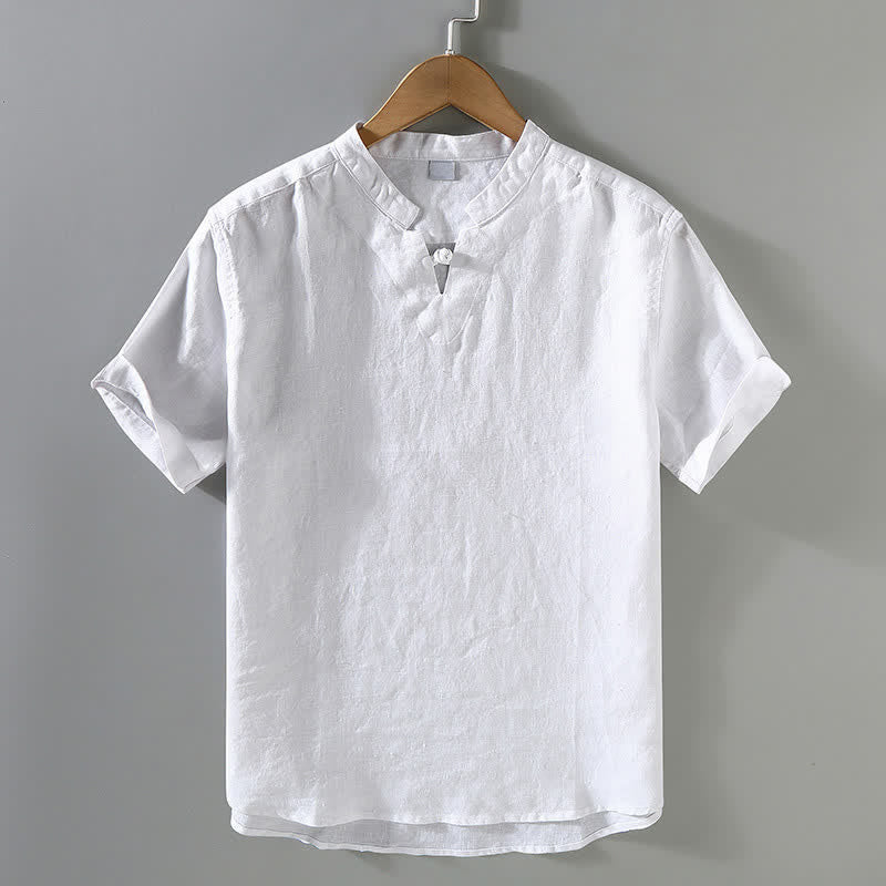 Buddha Stones Lässiges Sommerhemd mit Stehkragen, Froschknopfleiste und kurzen Ärmeln aus Leinen, einfarbig, für Herren - Weiß - US/ UK/AU42, EU52 (3XL) - image 10