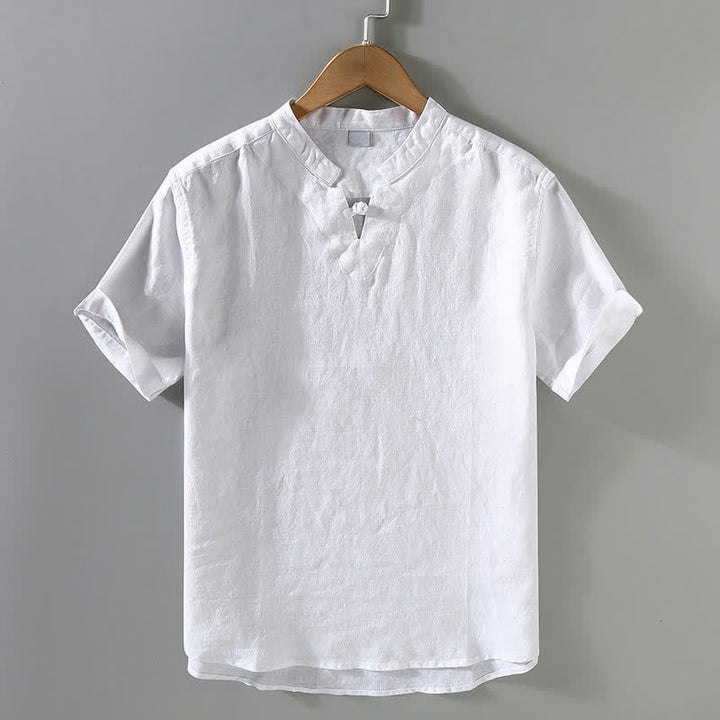 Buddha Stones Lässiges Sommerhemd mit Stehkragen, Froschknopfleiste und kurzen Ärmeln aus Leinen, einfarbig, für Herren - Weiß - US/ UK/AU42, EU52 (3XL) - image 10
