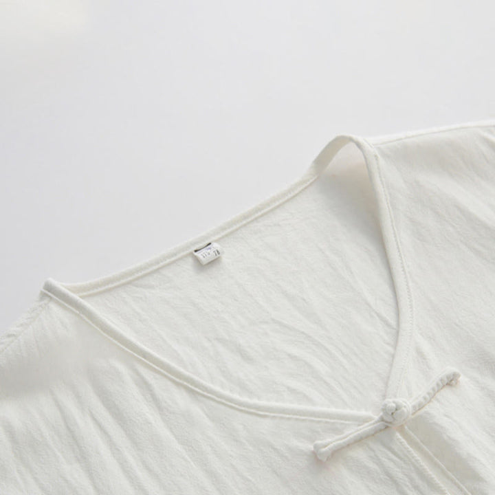Buddha Stones Sommerliches ärmelloses Tanktop im Tang-Stil mit Froschknopfleiste, Seitenschlitz, Hohlsaum und Taschen für Herren - image 9