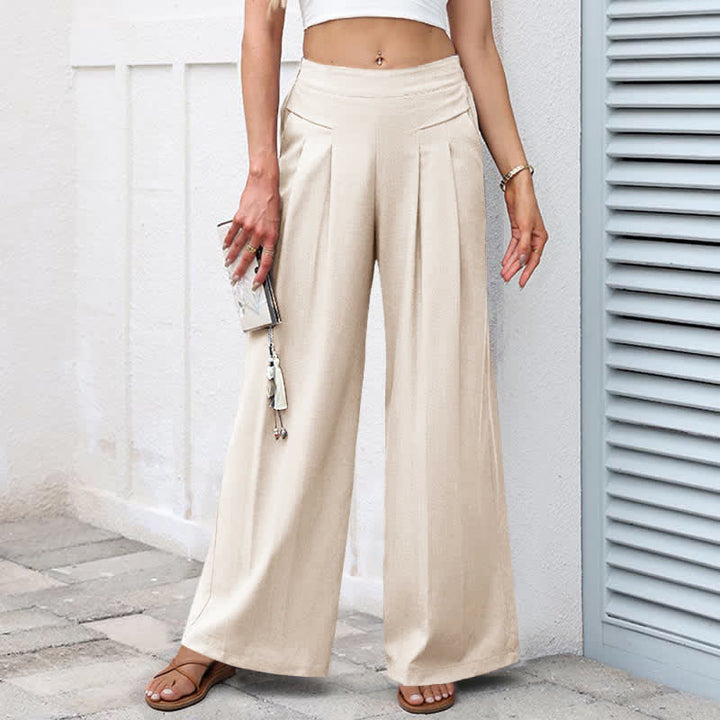 Buddha Stones Einfarbige Damenhose aus Baumwoll-Leinen-Mischgewebe mit hohem Bund, weitem Bein und Taschen - Beige - US16, UK/AU20, EU48 (3XL) - image 13