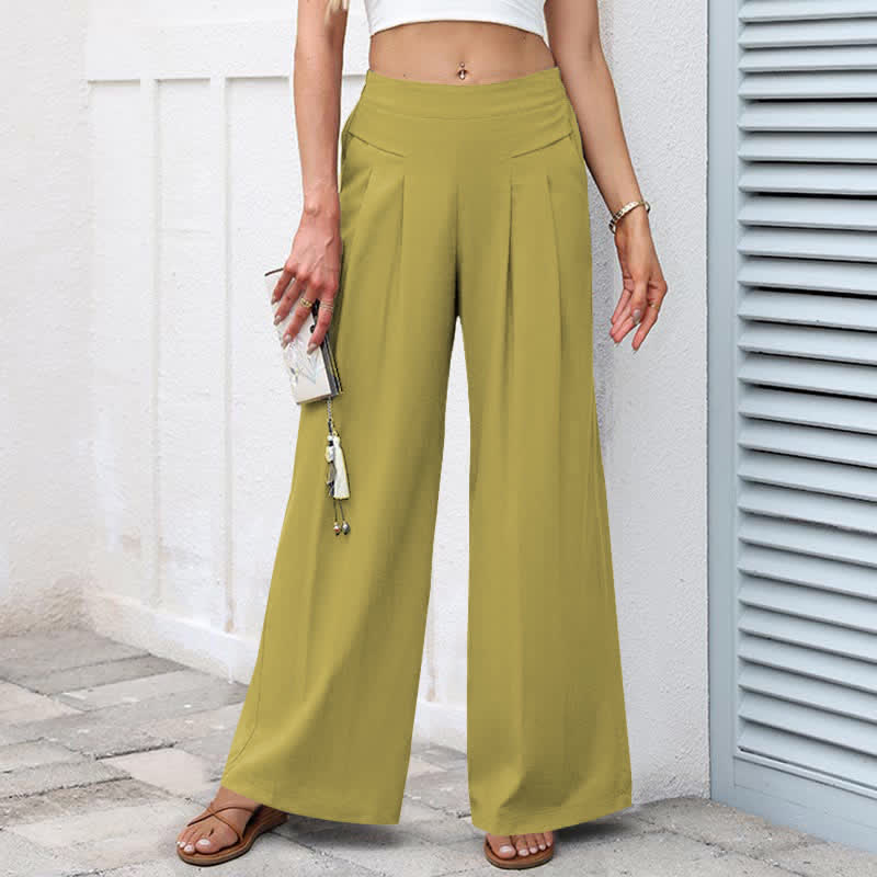 Buddha Stones Einfarbige Damenhose aus Baumwoll-Leinen-Mischgewebe mit hohem Bund, weitem Bein und Taschen - Dunkelkhaki - US16, UK/AU20, EU48 (3XL) - image 11