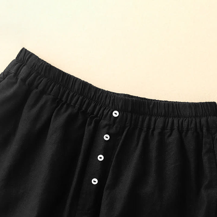 Buddha Stones Minimalistische, einfarbige Damen-Shorts mit Knopfleiste, elastischem Bund und Taschen für den Sommer - image 10