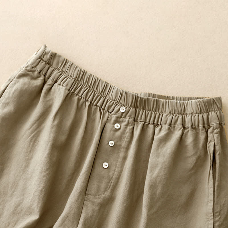 Buddha Stones Minimalistische, einfarbige Damen-Shorts mit Knopfleiste, elastischem Bund und Taschen für den Sommer - image 2