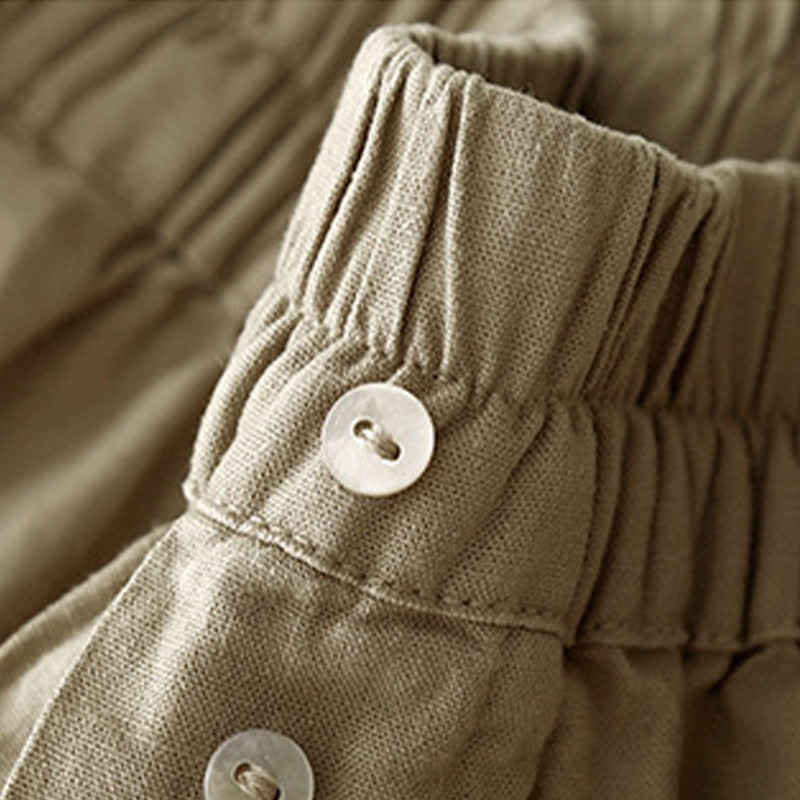 Buddha Stones Minimalistische, einfarbige Damen-Shorts mit Knopfleiste, elastischem Bund und Taschen für den Sommer - image 4