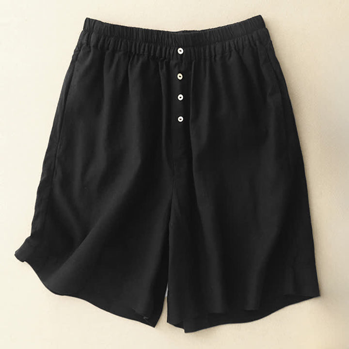 Buddha Stones Minimalistische, einfarbige Damen-Shorts mit Knopfleiste, elastischem Bund und Taschen für den Sommer - Schwarz - US12, UK/AU16, EU44 (2XL) - image 9