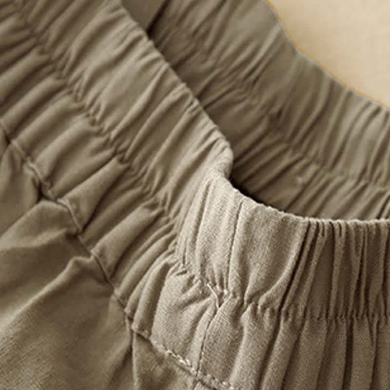 Buddha Stones Minimalistische, einfarbige Damen-Shorts mit Knopfleiste, elastischem Bund und Taschen für den Sommer - image 3
