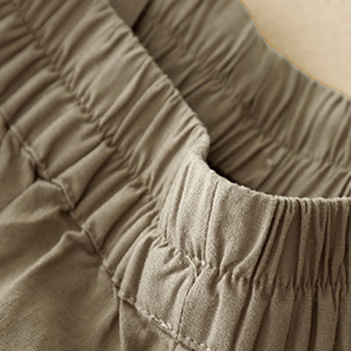 Buddha Stones Minimalistische, einfarbige Damen-Shorts mit Knopfleiste, elastischem Bund und Taschen für den Sommer - image 3