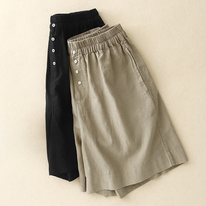 Buddha Stones Minimalistische, einfarbige Damen-Shorts mit Knopfleiste, elastischem Bund und Taschen für den Sommer - image 16