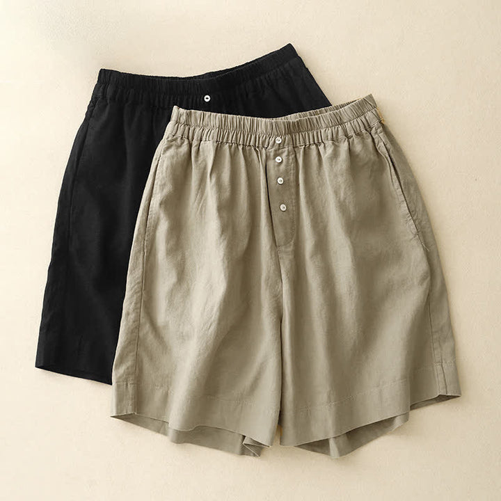 Buddha Stones Minimalistische, einfarbige Damen-Shorts mit Knopfleiste, elastischem Bund und Taschen für den Sommer - image 15