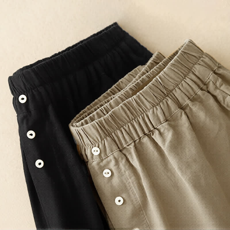 Buddha Stones Minimalistische, einfarbige Damen-Shorts mit Knopfleiste, elastischem Bund und Taschen für den Sommer - image 17