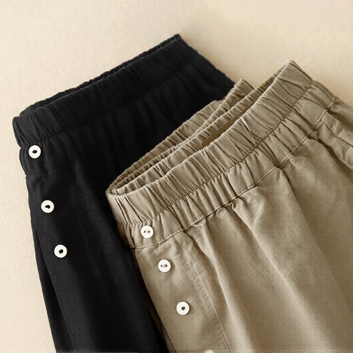 Buddha Stones Minimalistische, einfarbige Damen-Shorts mit Knopfleiste, elastischem Bund und Taschen für den Sommer - image 17