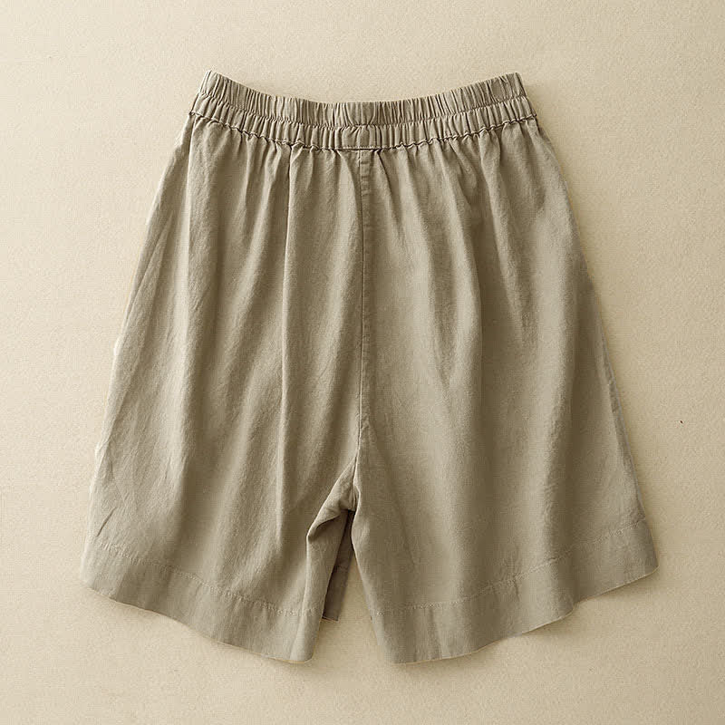 Buddha Stones Minimalistische, einfarbige Damen-Shorts mit Knopfleiste, elastischem Bund und Taschen für den Sommer - image 1