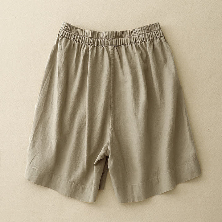 Buddha Stones Minimalistische, einfarbige Damen-Shorts mit Knopfleiste, elastischem Bund und Taschen für den Sommer - image 1