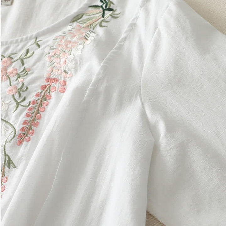 Buddha Stones Frühlingshafte Damenblusen mit Stickerei, Seitenschlitz und Blumenmuster, Dreiviertelärmeln - image 23